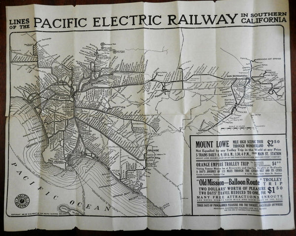 Southern California Pacific Electric Railway 1912 Promotional map rail lines
