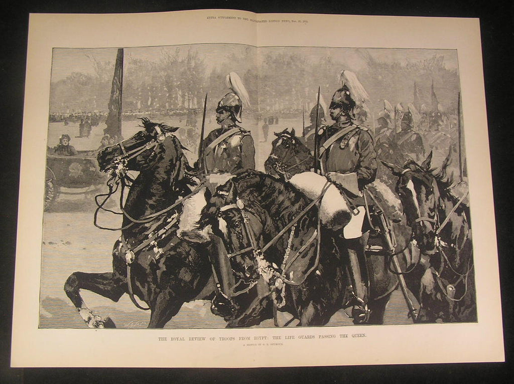 Royal Review Troops Egypt Pass Queen Victoria 1882 antique wood engraved print