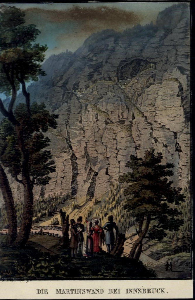 Martinswand Innsbruck Rock Wall Cliff c. 1840 beautiful antique hand color print