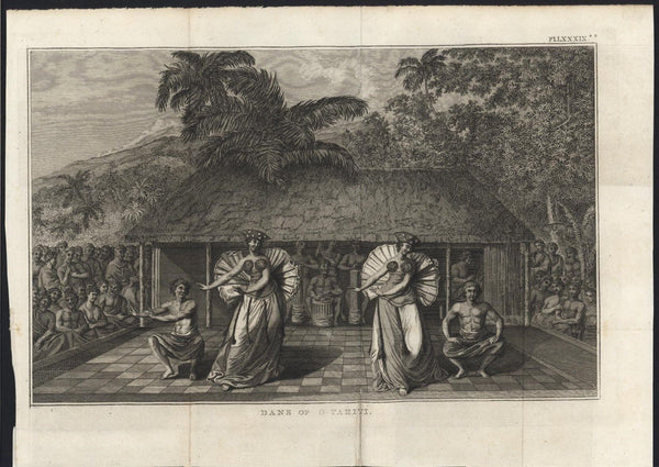 Tahiti native dance 1802 Capt. Cook rare folio Dutch version antique view