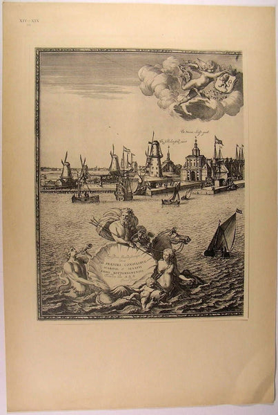 Rotterdam Holland Netherlands Nudity Cherubs 1913 large vintage city view print