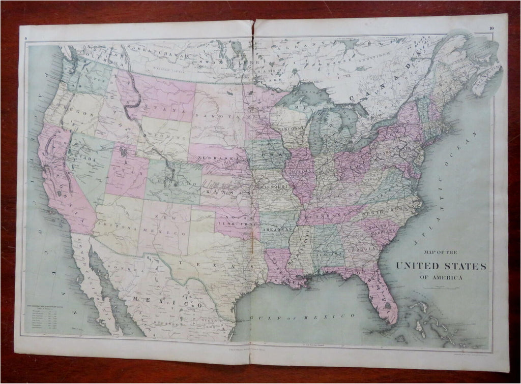 United States New York California Dakota Territory Texas 1873 William large map