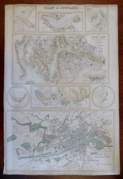 Scottish Coastal Cities Clyde Glasgow Troon Rothesay c. 1855-60 Fullarton map