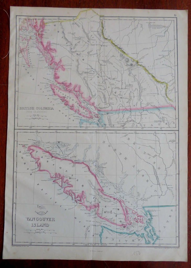 British Columbia Vancouver Island Western Canada Caledonia c. 1856-72 Weller map