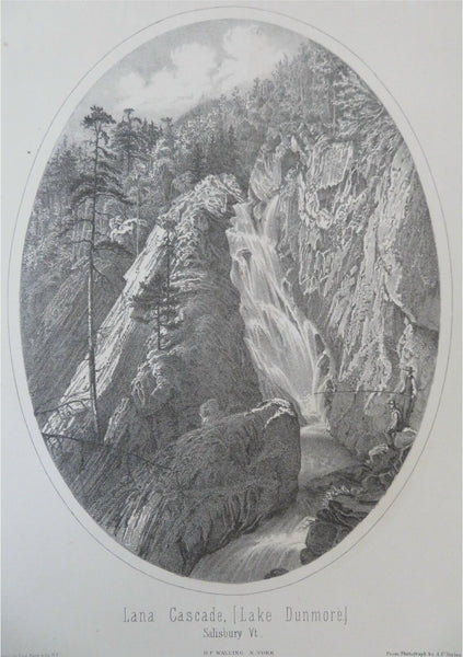 Lana Cascade Lake Dunmore Salisbury Vermont 1861 H.F. Walling lithographed print