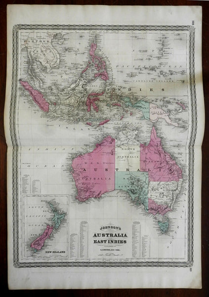 Australia New Zealand Papua New Guinea 1870 A.J. Johnson Scarce Issue map