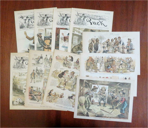 Puck U.S. Political Cartoons 1880s Politicians Lot x 10 F. Opper color prints