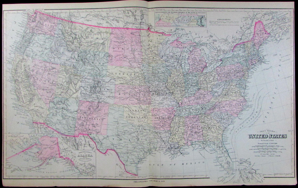 United State Alaska Territory westward migration railroads 1879 Gray old map