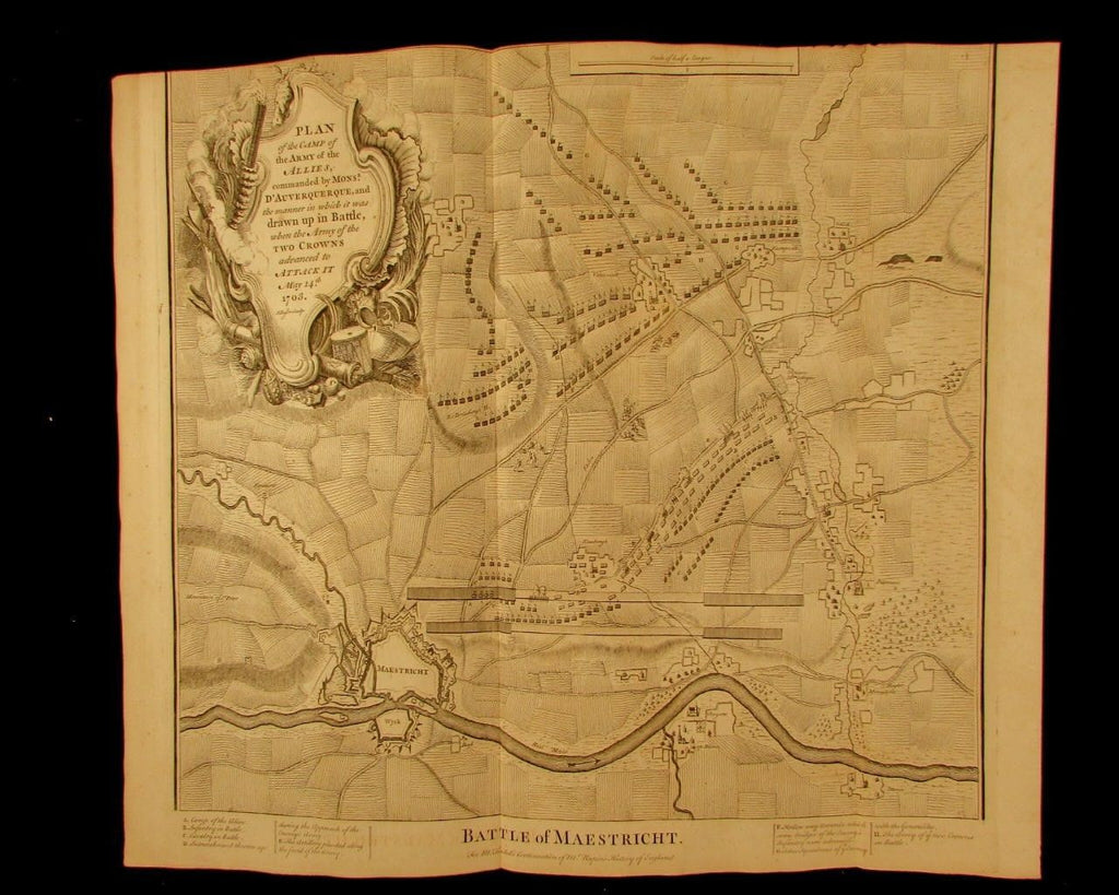 Battle Maestricht Holland Netherlands 1740s Basire antique decorative folio map