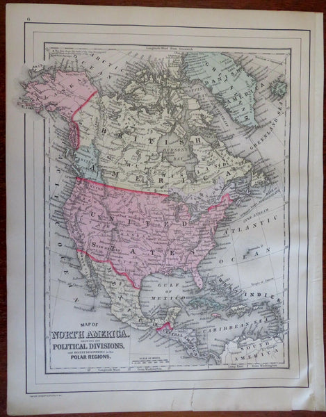 North American United States British Canada 1888 Bradley-Mitchell scarce map