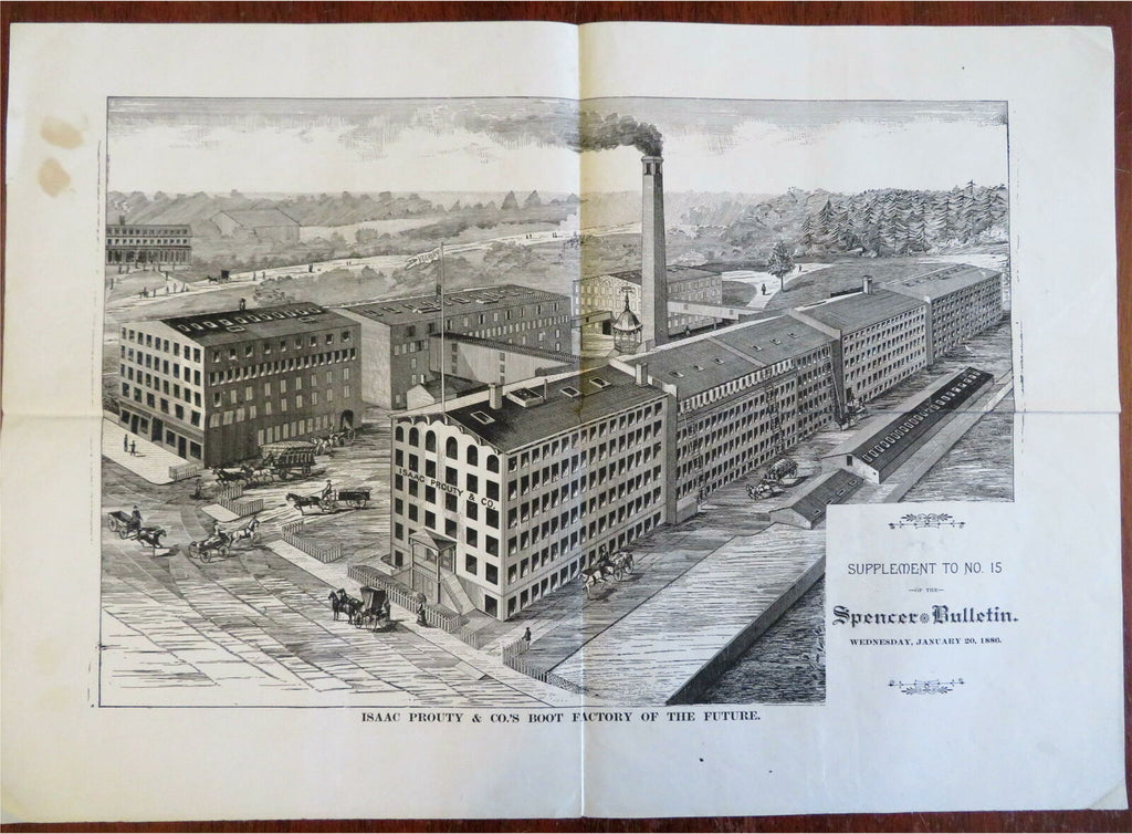 Spencer Mass Isaac Prouty's Boot shoe Factory of Future 1886 lithographed print