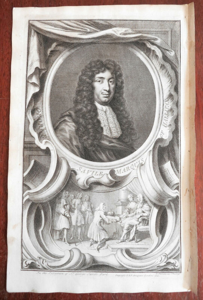 George Savile Marquis of Halifax 1740 decorative large fine engraved portrait