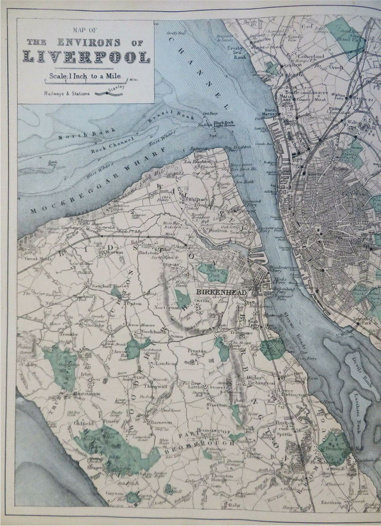 Liverpool England Mersey River 1881 Edward Weller large detailed city plan