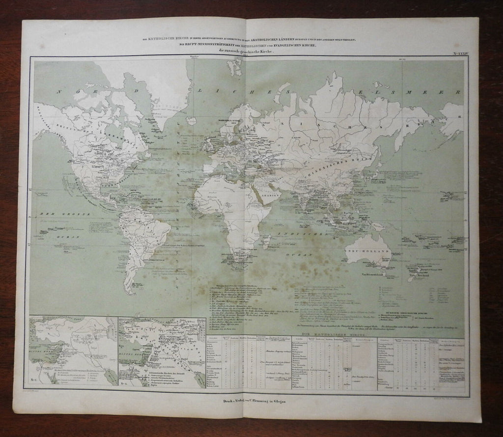Catholic & Russian Orthodox Churches World Map 1848 Mahlmann historic map