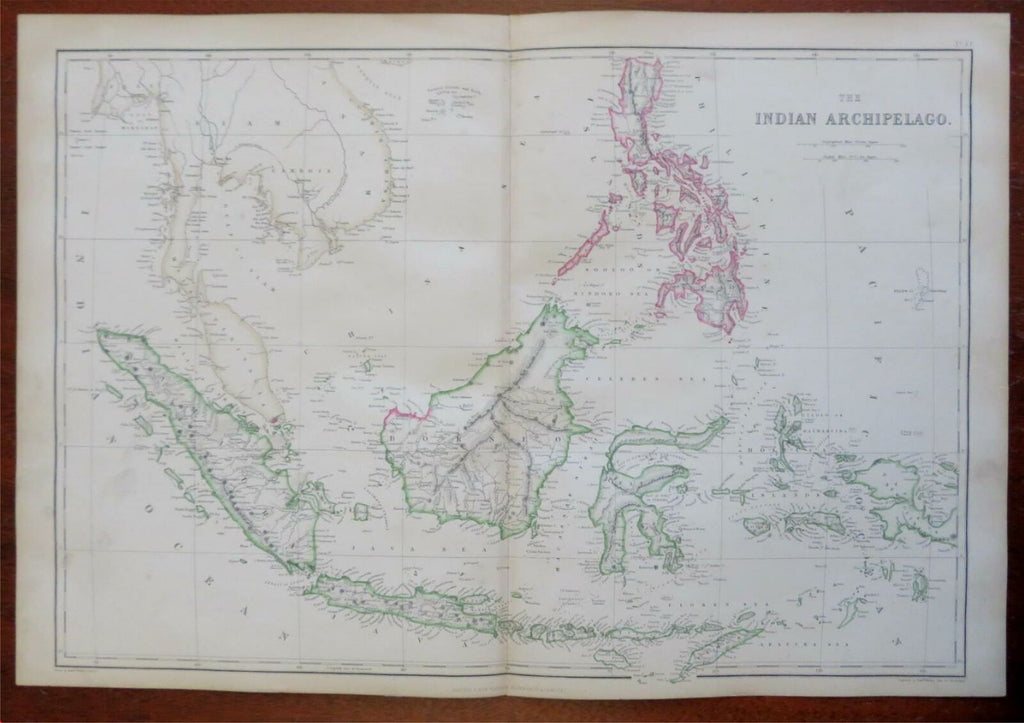 Indonesia Borneo Sumatra Java Celebes Indian Ocean 1860 Weller large color map