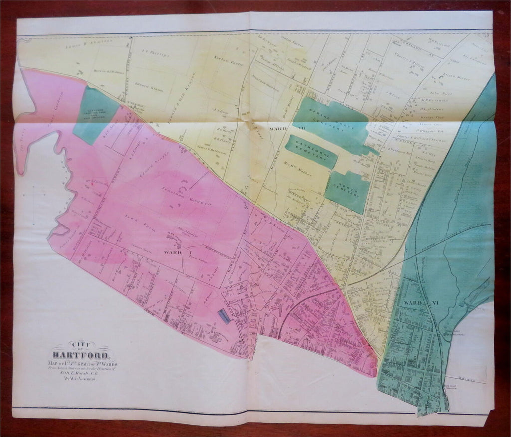 Hartford Connecticut Wards 1st 6th & 7th Wards 1869 Loomis detailed city plan