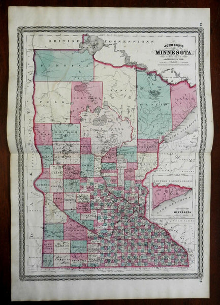 Minnesota Twin Cities Minneapolis St. Paul 1870 A.J. Johnson Scarce Issue map