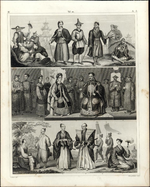 China Chinese Japanese ethnic cultural Samurai Royalty 1850s antique print