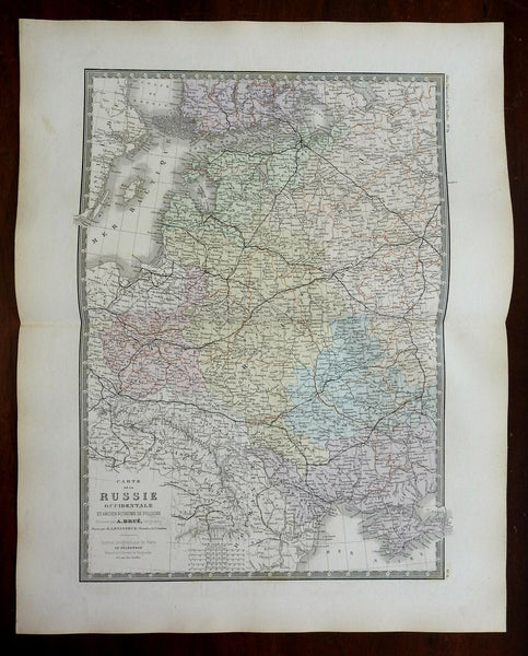 Russian Empire Baltic States Poland c. 1830's Brue large detailed map hand color