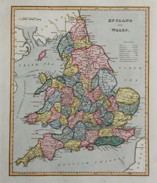 England & Wales United Kingdom London Cardiff York 1823 scarce Ellis map