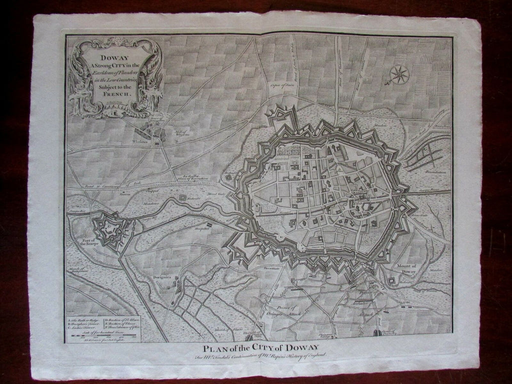 Siege of Douai War of Spanish Succession Doway c.1740 fortified city plan map