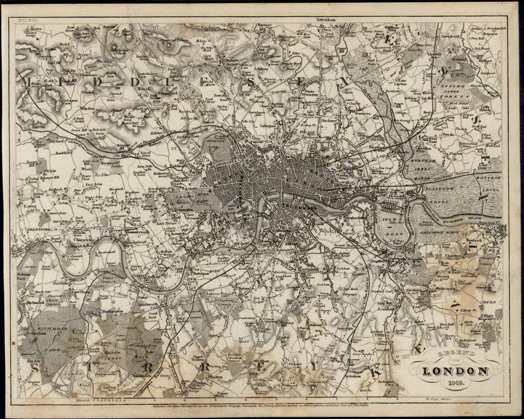 London England City Plan Great Britain 1849 Meyer scarce lovely antique map