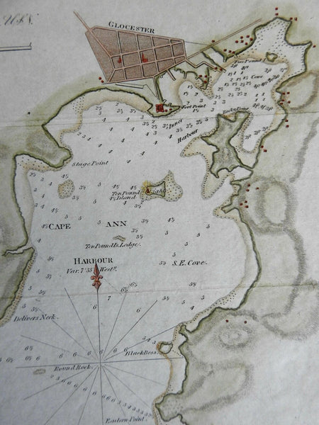 Cape Ann Harbor Gloucester Massachusetts 1847 Blunt detailed coastal survey
