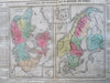 Denmark Sweden Norway Iceland Scandinavia 1821 Carey hand color historical map