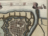 Ostend West Flanders Belgium North Sea 1739 old antique color city plan map