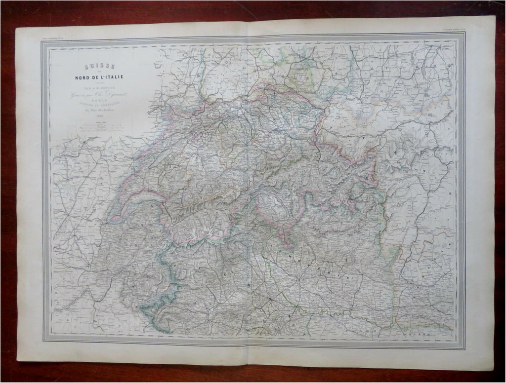 Switzerland & Northern Italy Savoy Piedmont Lombardy 1861 Dufour engraved map