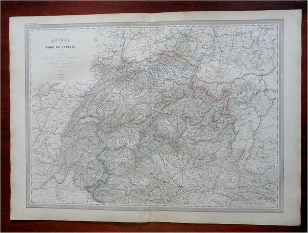 Switzerland & Northern Italy Savoy Piedmont Lombardy 1861 Dufour engraved map