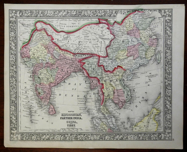 Asia India British Raj Southeast Asia Qing China Tibet 1860 Mitchell map