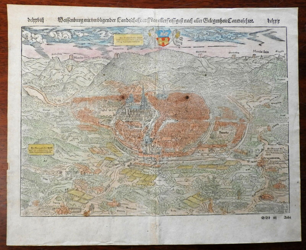 Weissenburg Saxony Holy Roman Empire 1598 Munster Cosmography wood cut city view