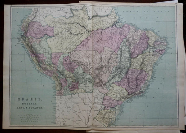 South America Peru Brazil Ecuador Bolivia 1872 William large folio map