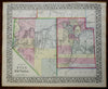 Utah & Nevada county map Carson City Salt Lake City Railroad 1872 Mitchell map