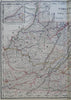 Virginia & West Virginia Richmond Charleston Norfolk c. 1880's-90 Cram large map