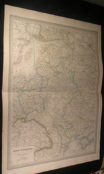 Western Russia Crimea Poland Baltic 1863 antique Dufour large hand color map