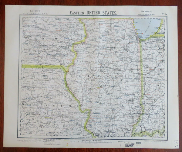 Midwest USA Illinois Iowa Missouri Chicago St. Louis 1883 Letts scarce map