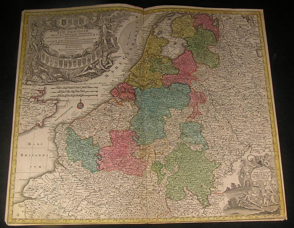 Belgium Netherlands Luxemburg Flanders ca. 1730 Lotter decorative antique map