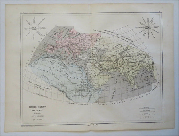 Ancient World Map Europe North Africa Middle East India c. 1855 Dufour map