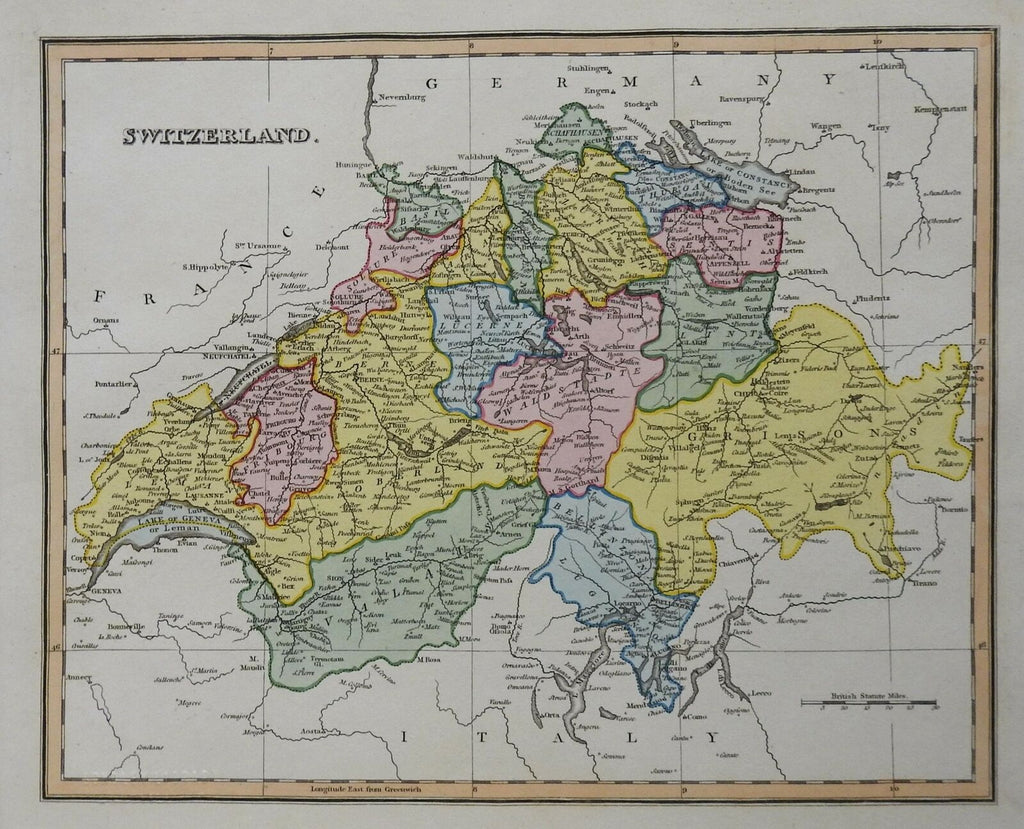 Switzerland Geneva Zurich Basel Berne 1823 scarce Ellis map