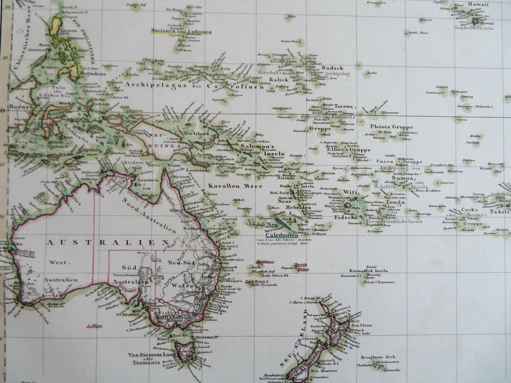 Australia & Polynesia New Zealand Hawaii Tahiti 1855 Stulpnagel detailed map