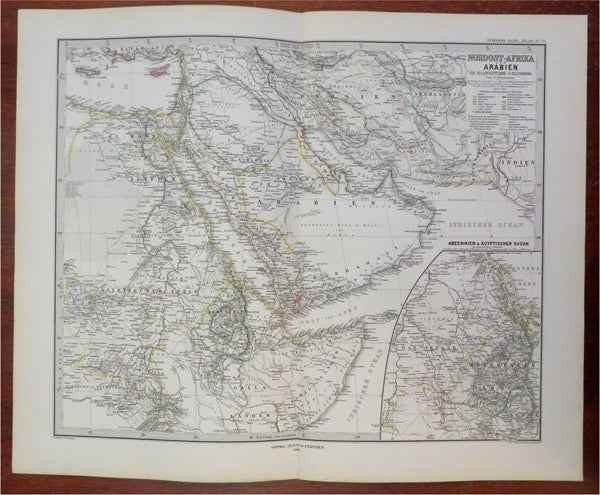East Africa Arabia Hejaz Mecca Medina Red Sea 1880 Petermann detailed map