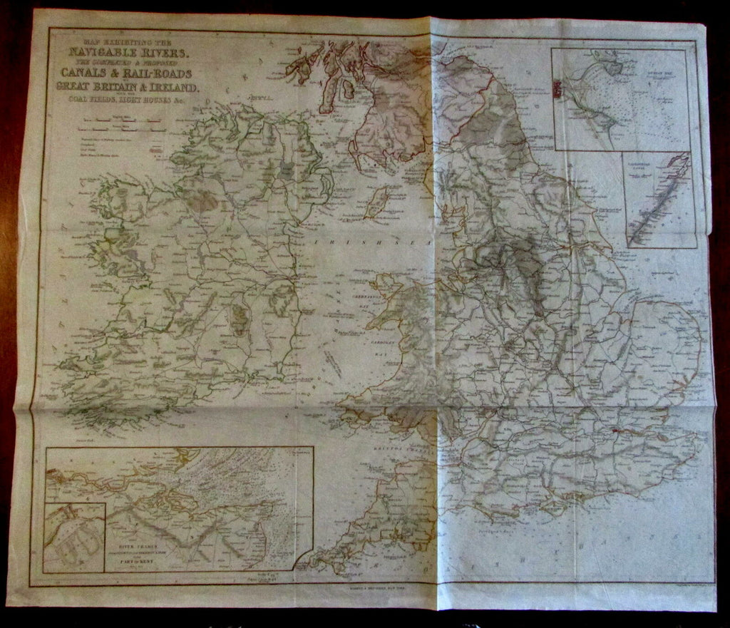 British Isles Ireland Railroads light houses coal field 1845 Copely scarce map