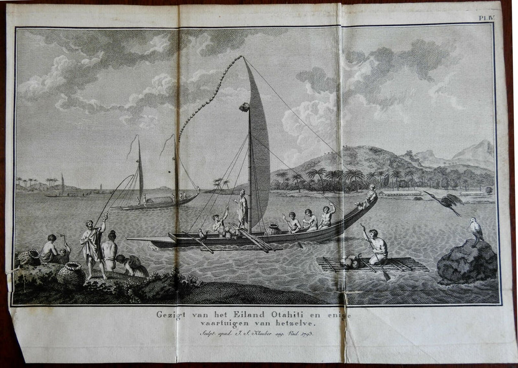Tahiti Fishing Boats Native Peoples Raft Sails 1801 Captain Cook engraved print