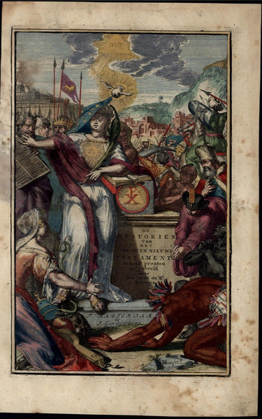 Decorative allegorical Frontis 1705 antique print hand color wonderful lovely