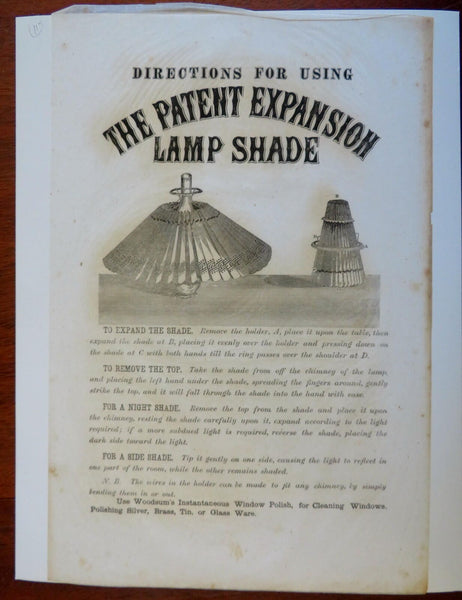 Expansion Lamp Shade Instructions Advertisement c. 1880's pictorial broadside