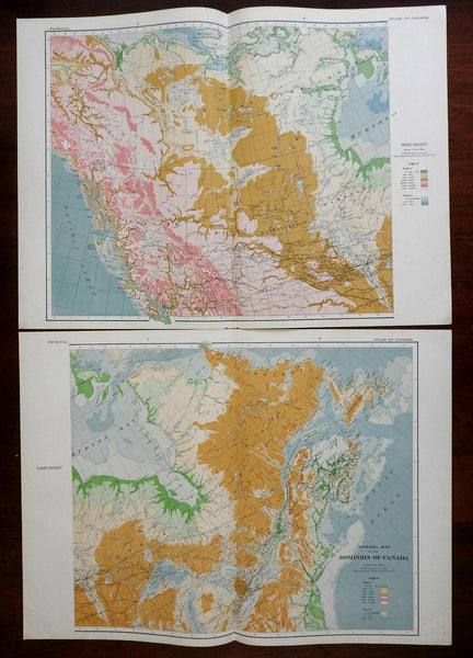 Dominion of Canada huge 2 sheet physical map 1915 scarce detailed