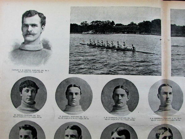 Harvard Yale boat race Ivy League crew competition 1892 large antique print