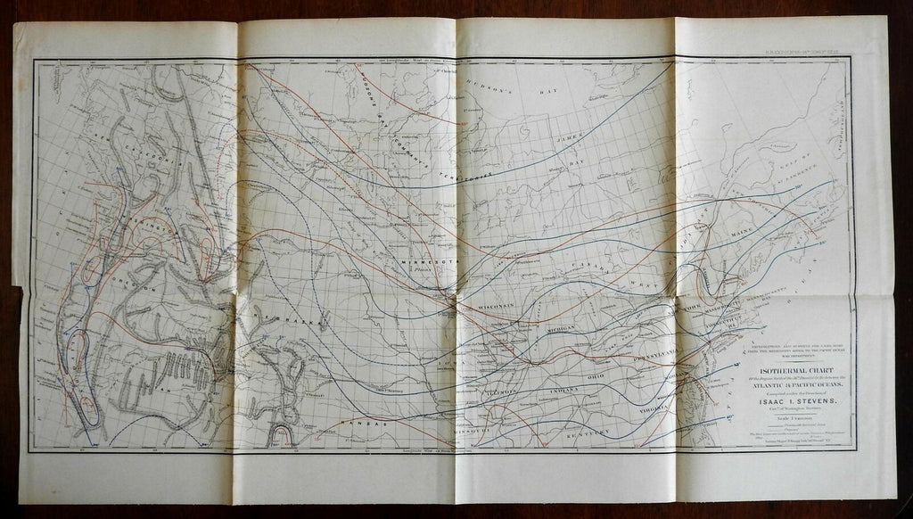 Isothermal Chart United States Atlantic Pacific Oceans c. 1856 old antique map